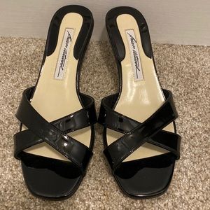 NWT Brian Atwood cinzia black patent leather sandals. Size 36.5. Runs small